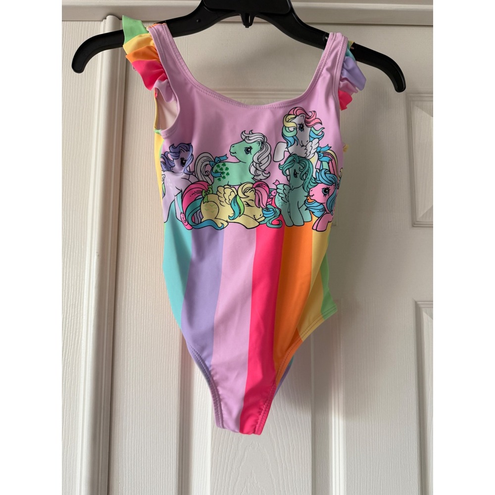 My Little Pony Girls Rainbow Ruffle One Piece Swimsuit Pink Size 6/6X Beach